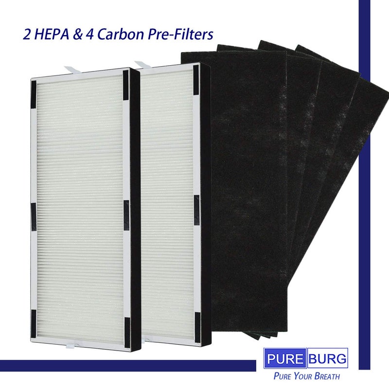 PUREBURG Replacement Filter Set Compatible with Hunter HP600 Tall Tower Air Purifier, 2 H13 HEPA + 4 Activated Carbon Pre-Filters Air Clean Dust VOCs Odor - Image 2